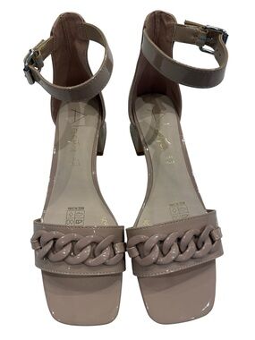 Blush Patent Chain-Trim Ankle Strap Sandals
